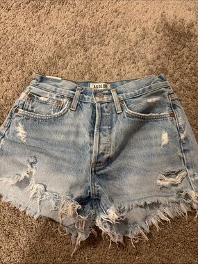 Agolde Light Wash Distressed Denim Cutoff Shorts